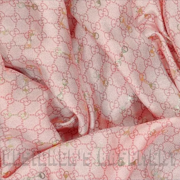 GUCCI pink GG with gold Horsebits print giant 53"-square modal/silk scarf NWT🎁 - Picture 9 of 10
